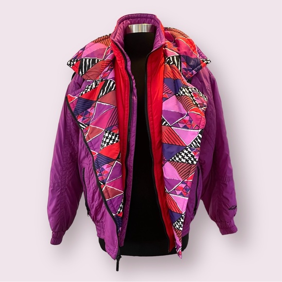 Vintage Kaelin Ski Wear Snuggler insulated jacket purple red geometric like new - Picture 3 of 16